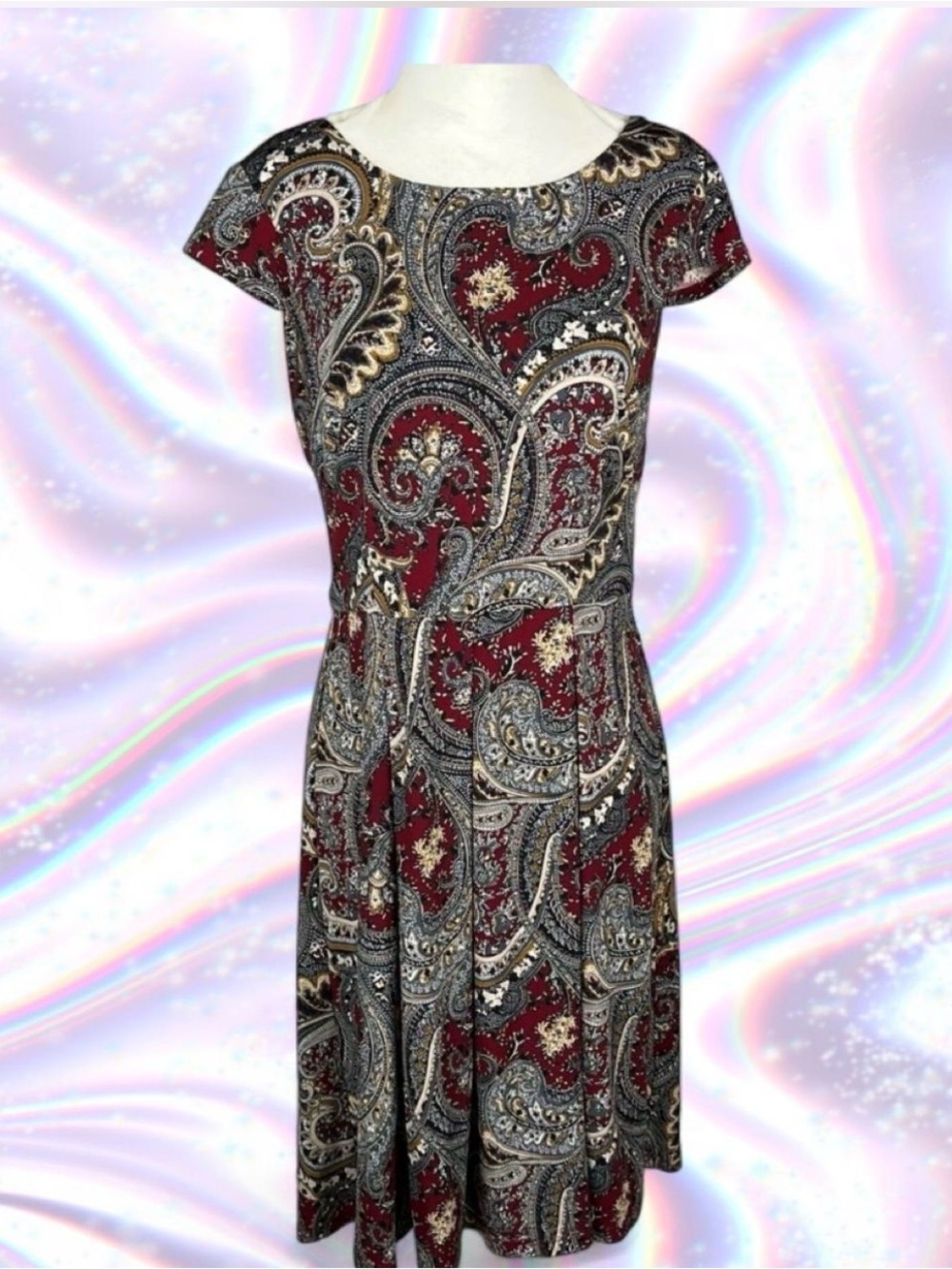 Liz Claiborne Burgundy Paisley Fit-and-Flare Dress